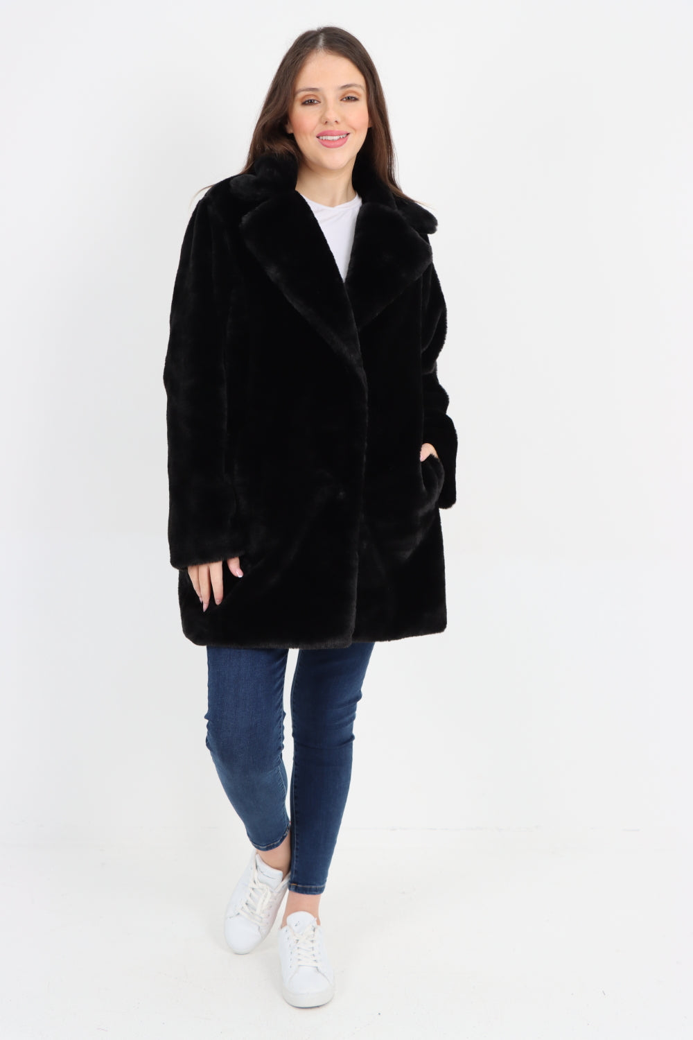 Italian Luxury Faux Fur Mid Length Longsleeve Coat