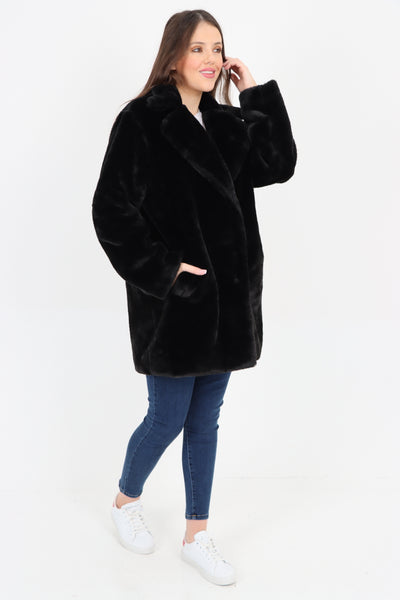 Italian Luxury Faux Fur Mid Length Longsleeve Coat