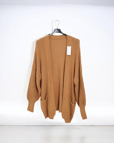 Italian Ballon Sleeve Chunky Knit Front Pockets Cardigan