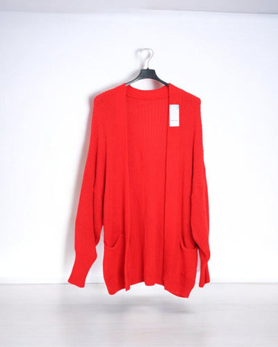 Italian Ballon Sleeve Chunky Knit Front Pockets Cardigan