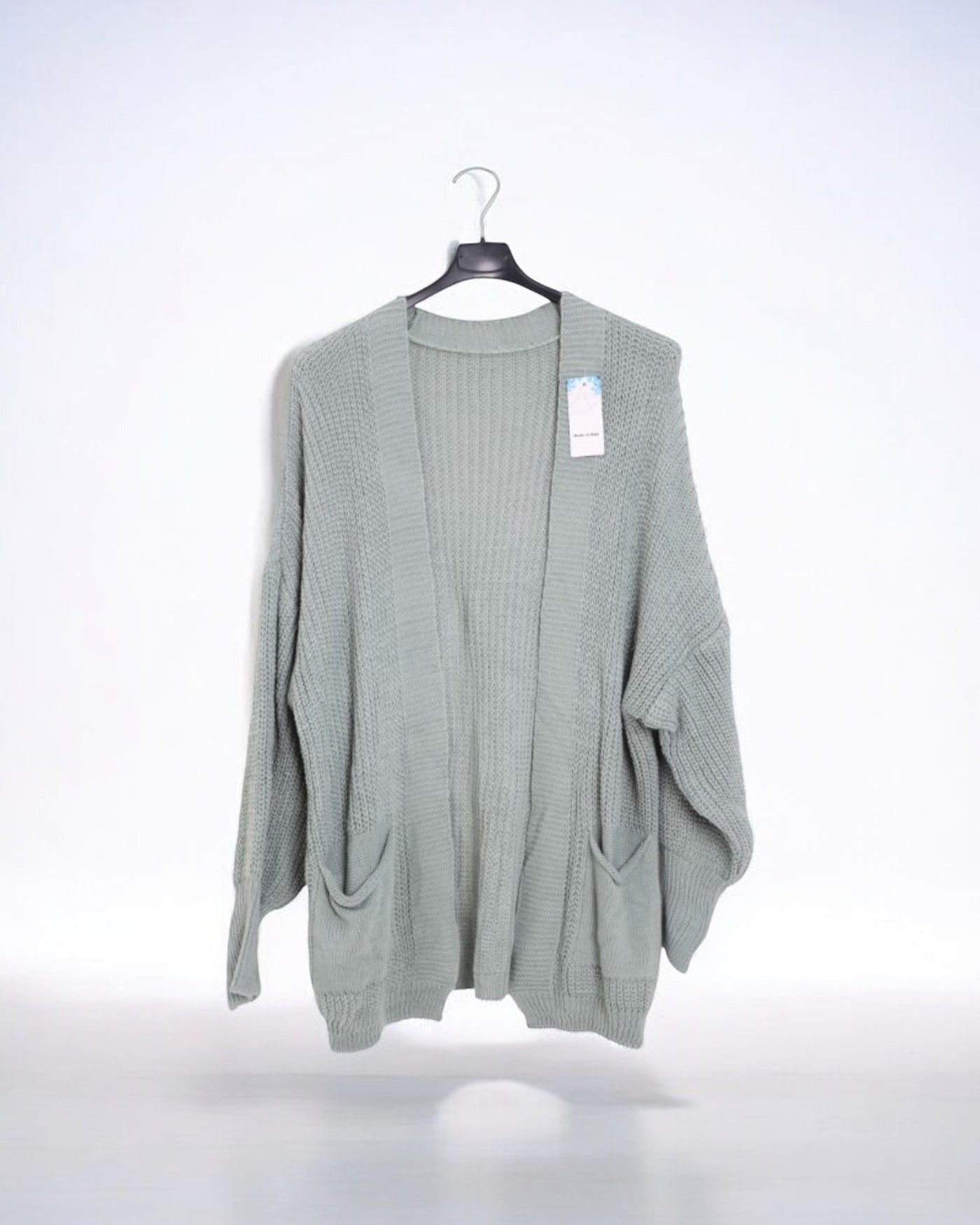 Italian Ballon Sleeve Chunky Knit Front Pockets Cardigan