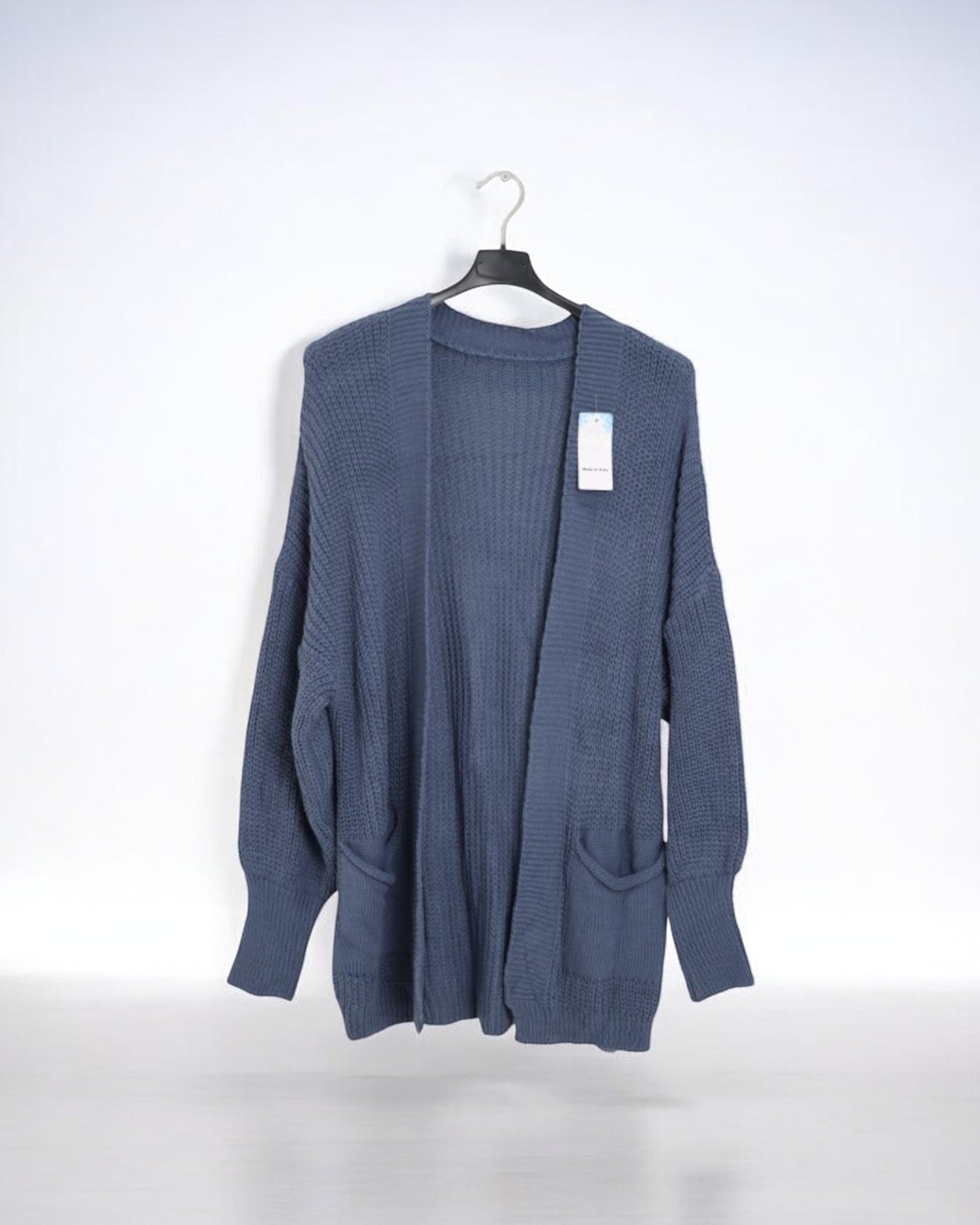 Italian Ballon Sleeve Chunky Knit Front Pockets Cardigan