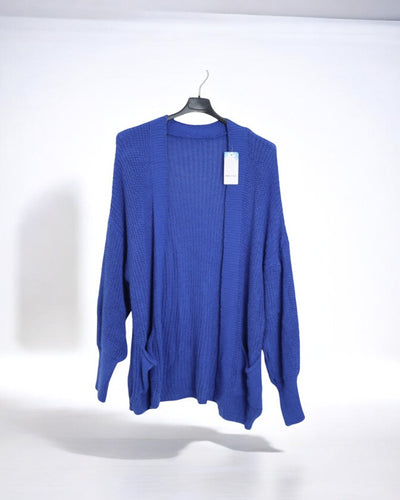 Italian Ballon Sleeve Chunky Knit Front Pockets Cardigan