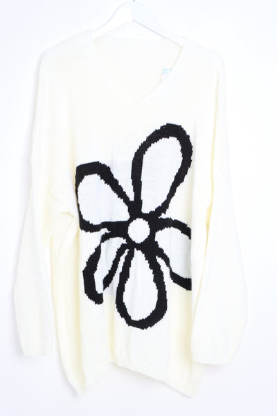 Italian Oversized Floral Print Knitted Jumper Top