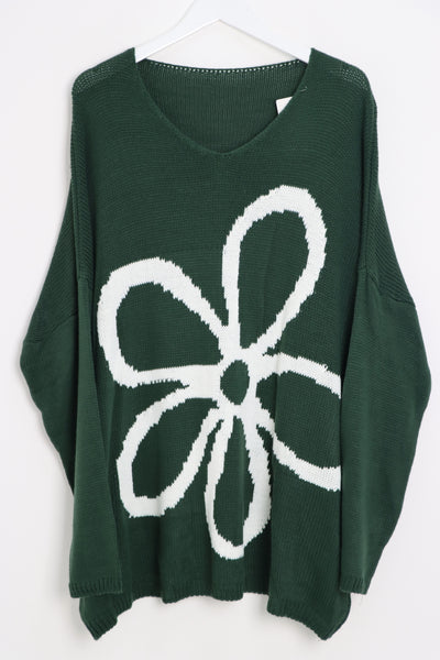 Italian Oversized Floral Print Knitted Jumper Top