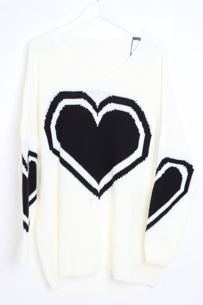 Oversized Heart Print Knitted Jumper Top