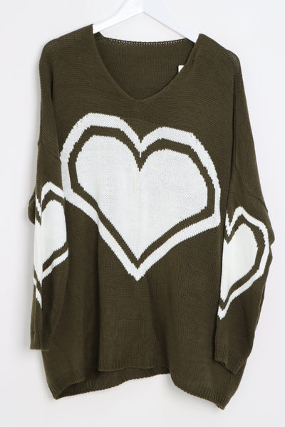 Oversized Heart Print Knitted Jumper Top