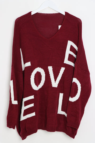 Italian Oversized Love Print Knitted Jumper Top