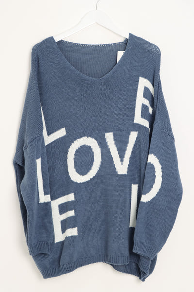 Italian Oversized Love Print Knitted Jumper Top