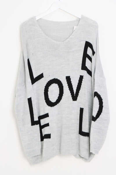 Italian Oversized Love Print Knitted Jumper Top