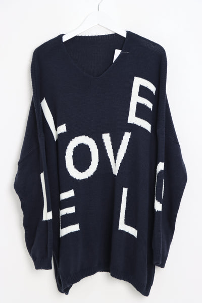 Italian Oversized Love Print Knitted Jumper Top