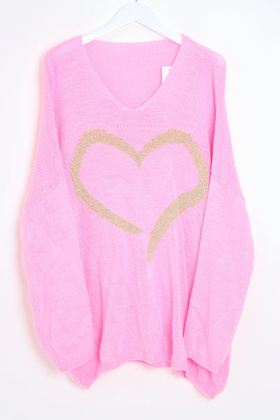 Oversized Glitter Heart Print Jumper Top