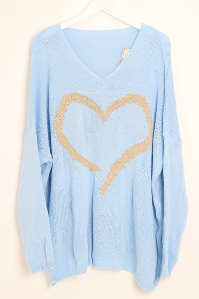 Oversized Glitter Heart Print Jumper Top