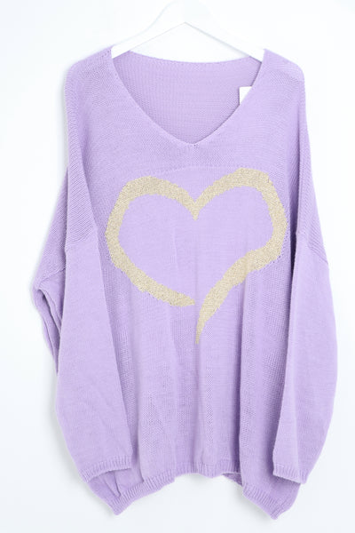 Oversized Glitter Heart Print Jumper Top