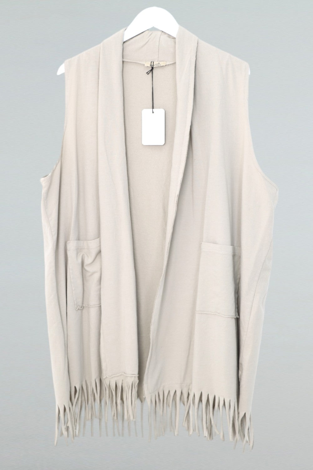 Italian Lagenlook Tassel Fringe Hem  Sleeveless Open Front Cardigan