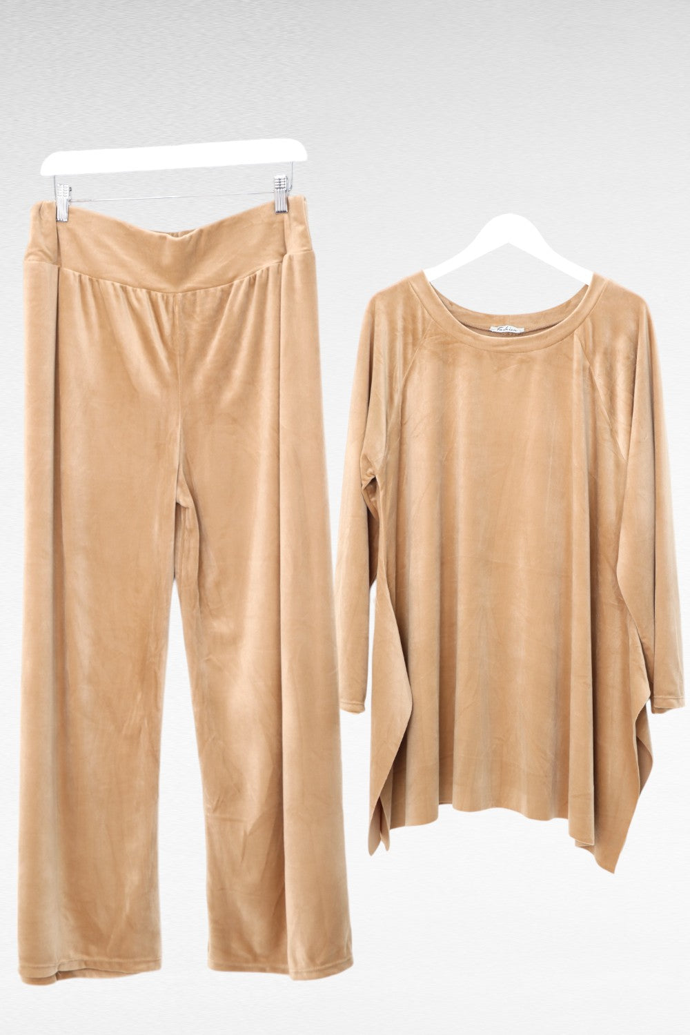 Italian Hanky Hem Plain Velour Loungewear Set