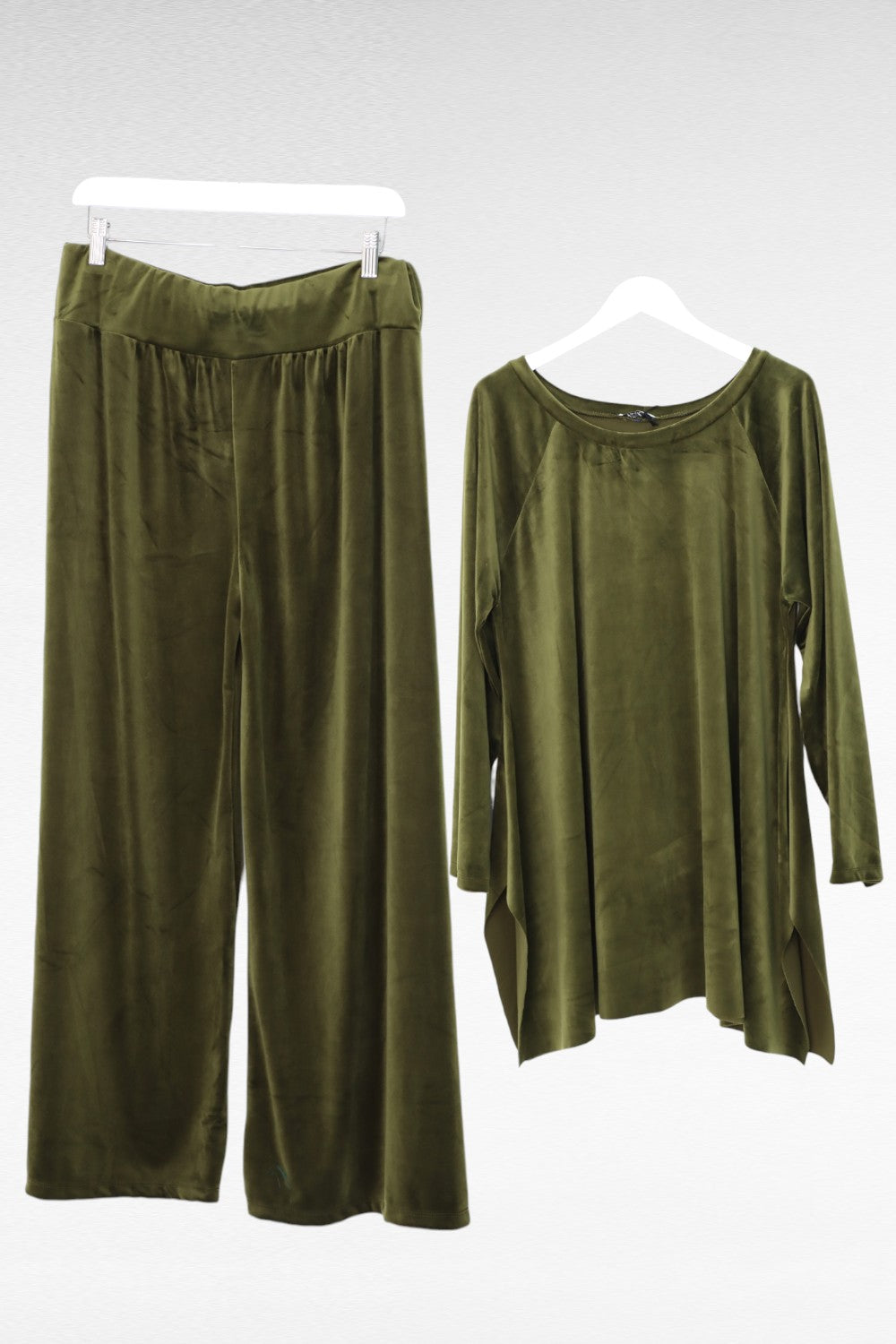 Italian Hanky Hem Plain Velour Loungewear Set