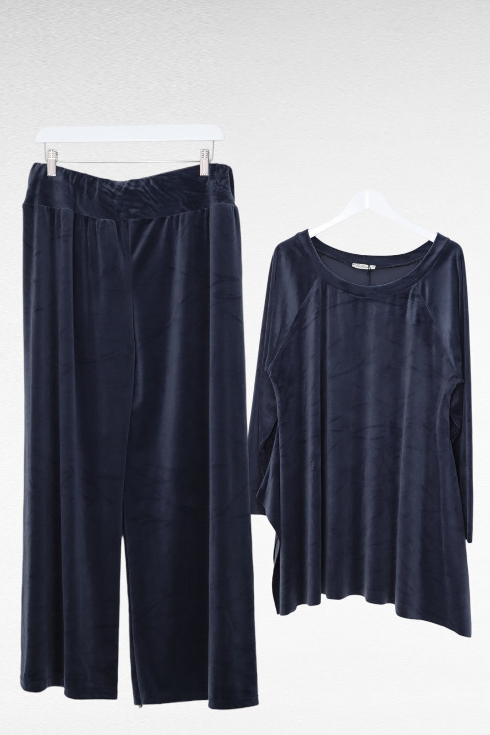 Italian Hanky Hem Plain Velour Loungewear Set