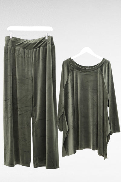 Italian Hanky Hem Plain Velour Loungewear Set