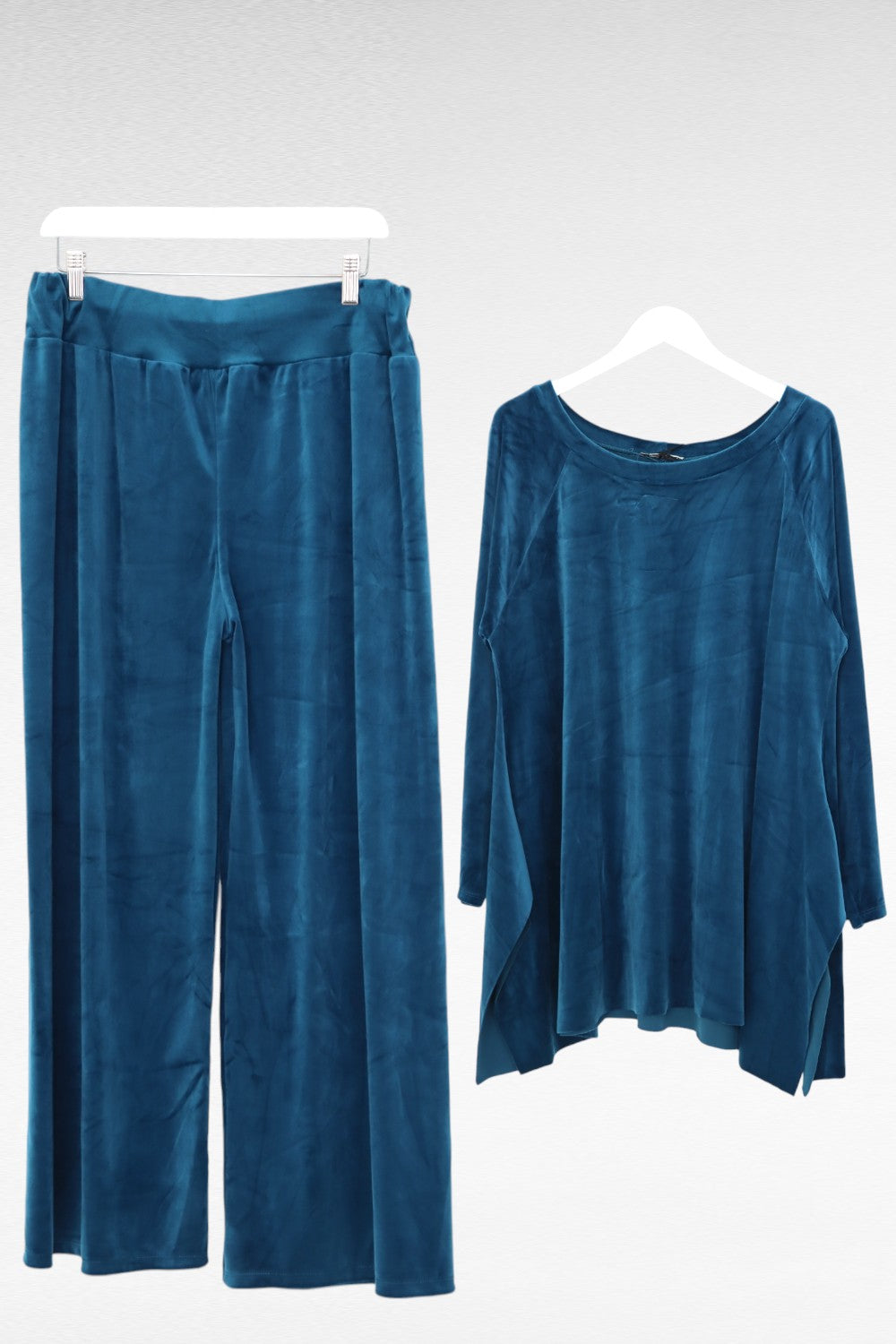 Italian Hanky Hem Plain Velour Loungewear Set