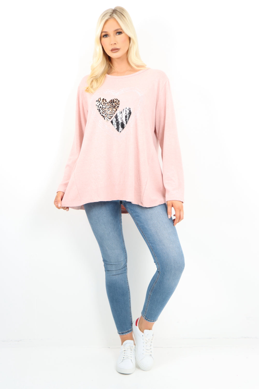 Italian Leopard Heart Diamante Soft Knit Jumper Top