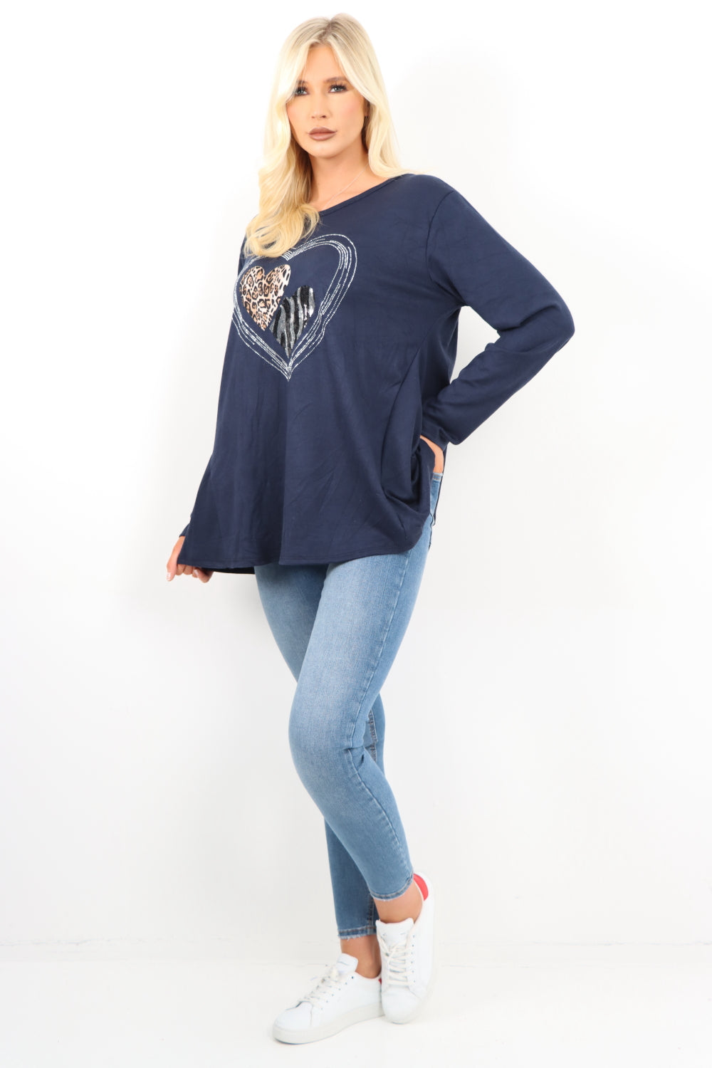 Italian Leopard Heart Diamante Soft Knit Jumper Top