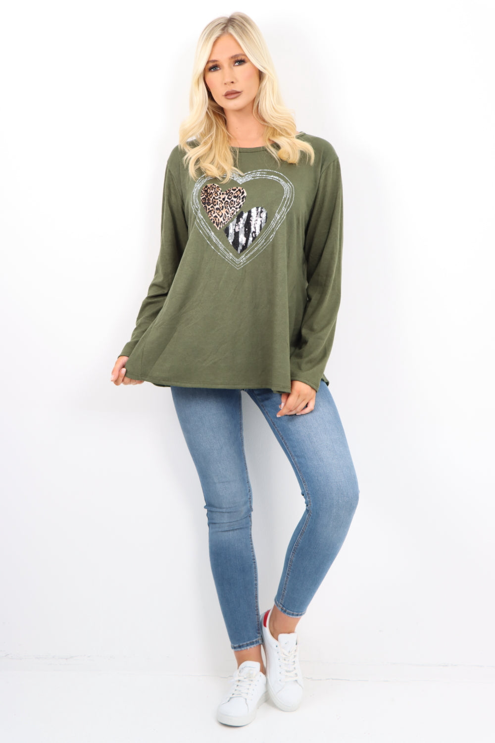 Italian Leopard Heart Diamante Soft Knit Jumper Top