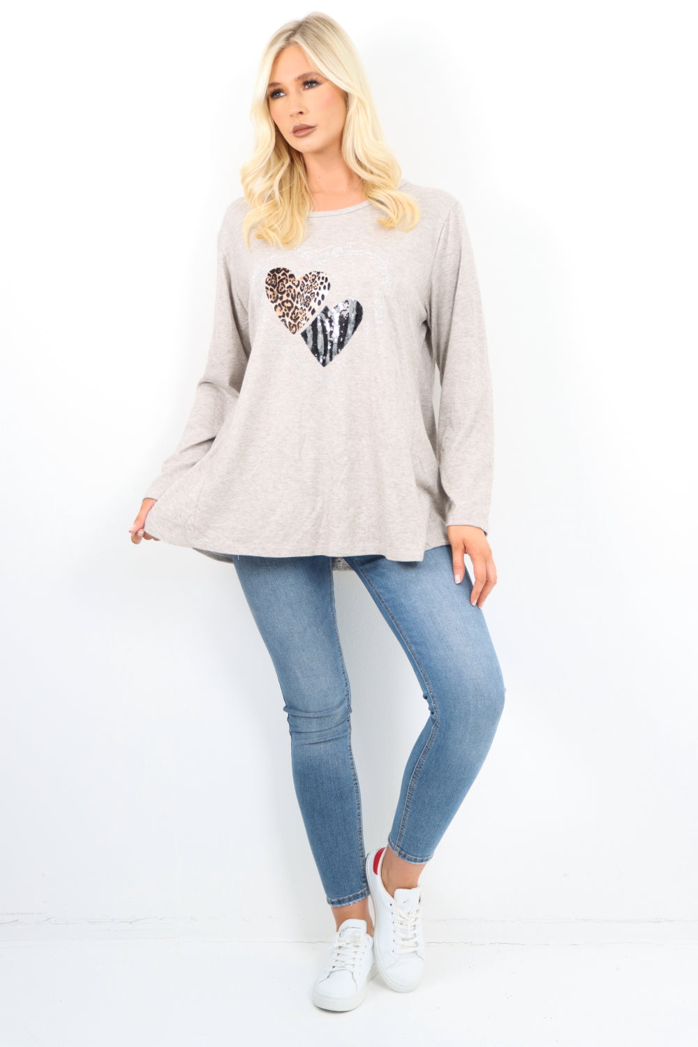 Italian Leopard Heart Diamante Soft Knit Jumper Top