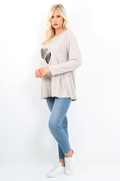 Italian Leopard Heart Diamante Soft Knit Jumper Top