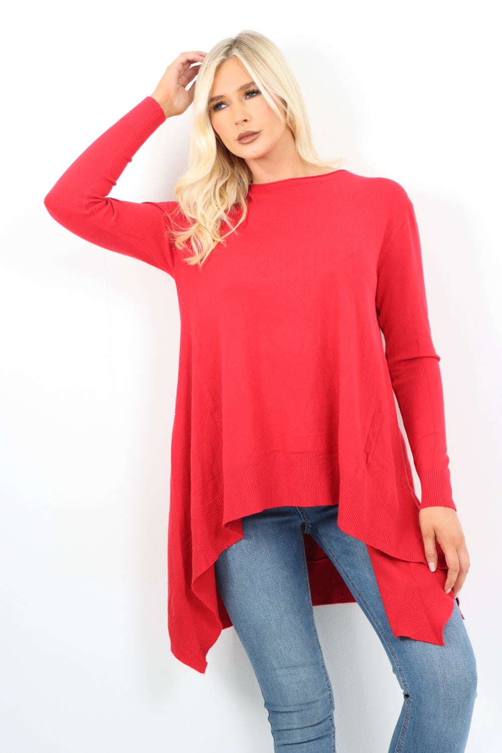 Italian Soft Knit Dip Hem Longsleeve Jumper Top