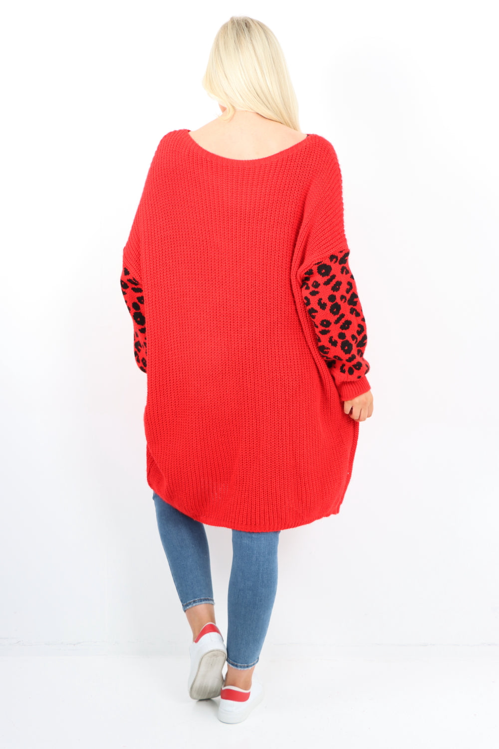 Italian Leopard Print Sleeve Chunky Knit Jumper Dress