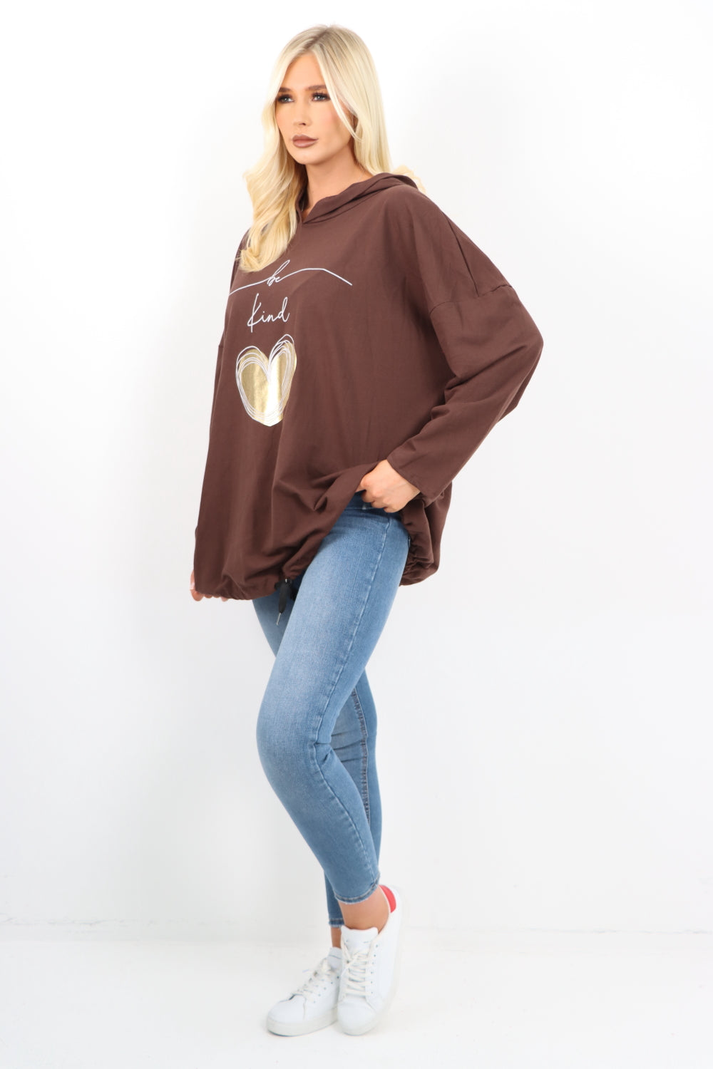 Italian Foil Gold Heart Print Hooded Tunic Top