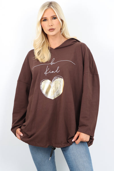 Italian Foil Gold Heart Print Hooded Tunic Top