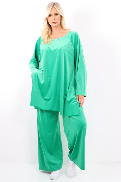 Italian Hanky Hem Plain Velour Loungewear Set