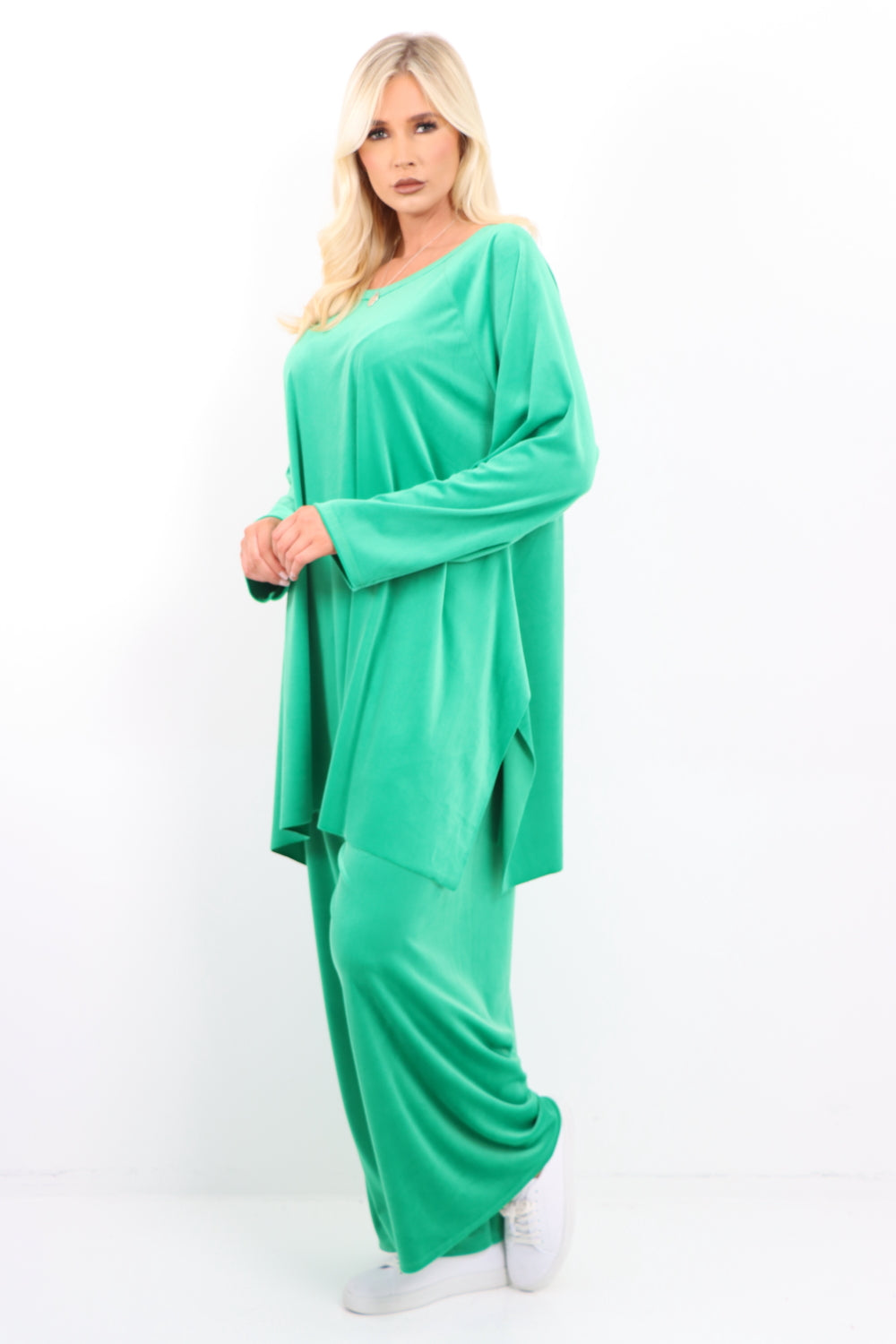 Italian Hanky Hem Plain Velour Loungewear Set