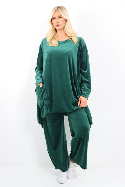 Italian Hanky Hem Front Pockets Velour Co Ord Set