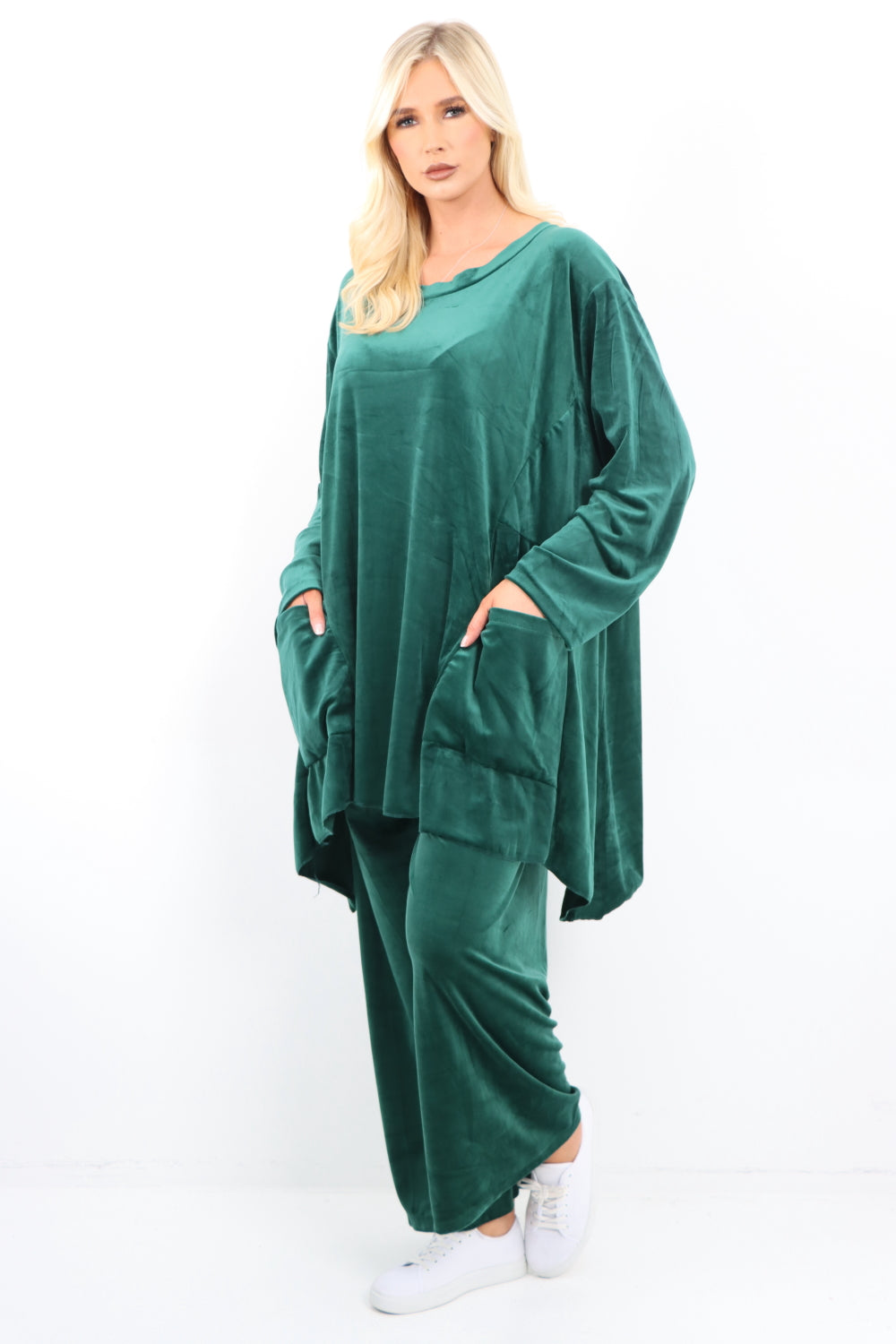 Italian Hanky Hem Front Pockets Velour Co Ord Set