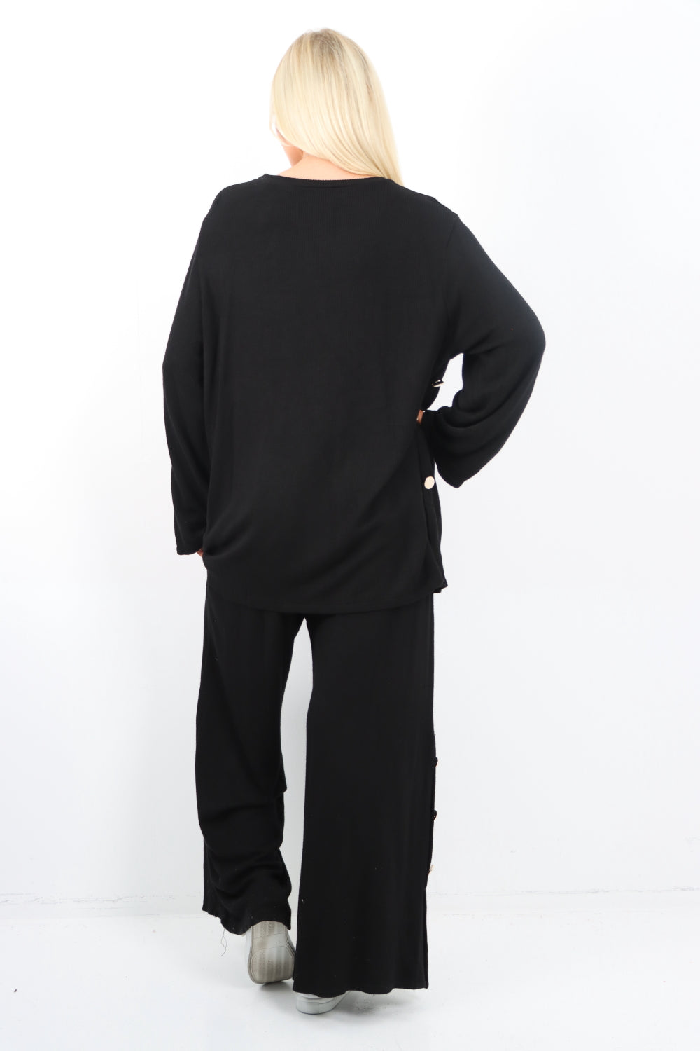 Italian Side Button Detail Top and Trouser Soft Knit Co - Ord Set