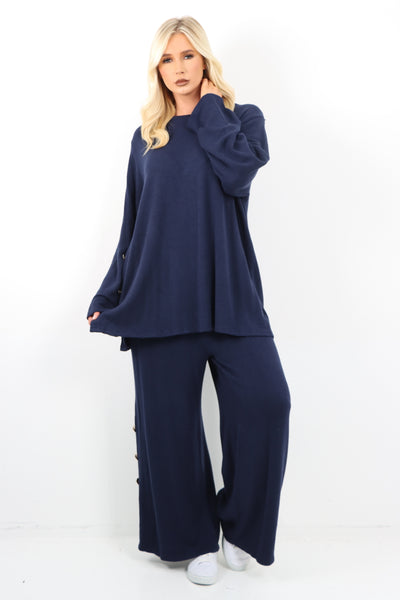 Italian Side Button Detail Top and Trouser Soft Knit Co - Ord Set