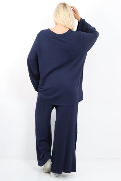 Italian Side Button Detail Top and Trouser Soft Knit Co - Ord Set