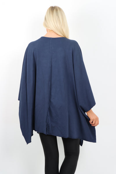 Italian Plus Size Lagenlook Zip Up Round Neck Poncho