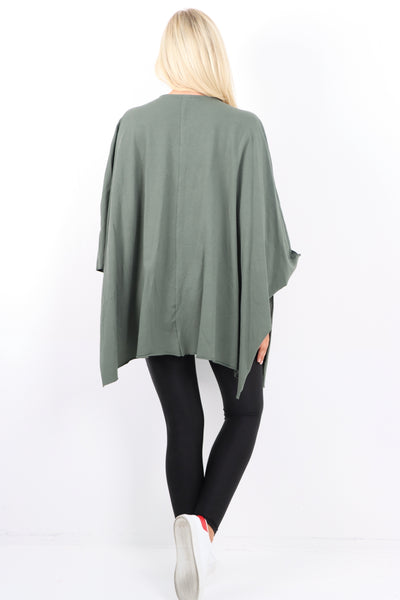 Italian Plus Size Lagenlook Zip Up Round Neck Poncho