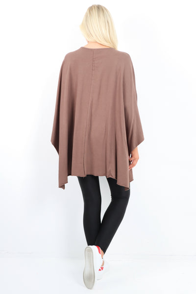 Italian Plus Size Lagenlook Zip Up Round Neck Poncho