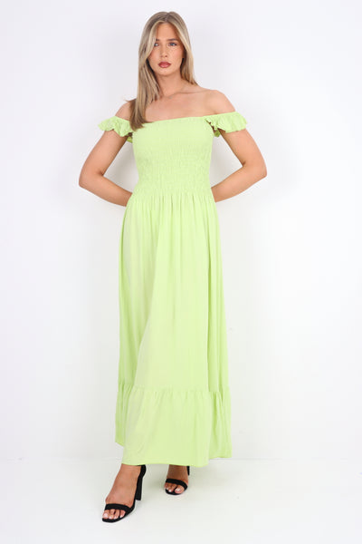 Italian Frill Strap Shirred Elasticated Tiered Maxi Dress