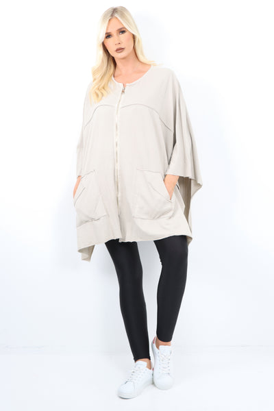 Italian Plus Size Lagenlook Zip Up Round Neck Poncho