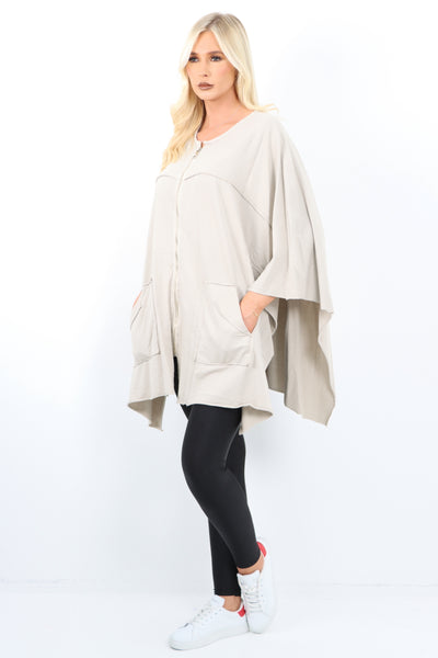 Italian Plus Size Lagenlook Zip Up Round Neck Poncho