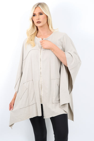 Italian Plus Size Lagenlook Zip Up Round Neck Poncho