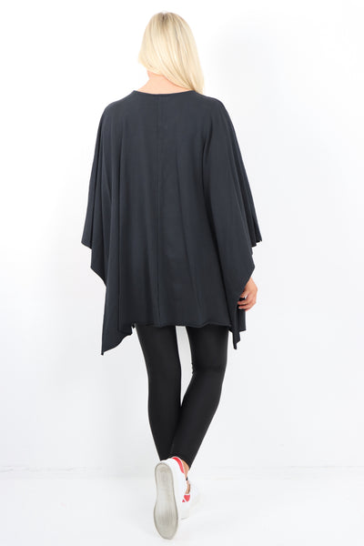 Italian Plus Size Lagenlook Zip Up Round Neck Poncho