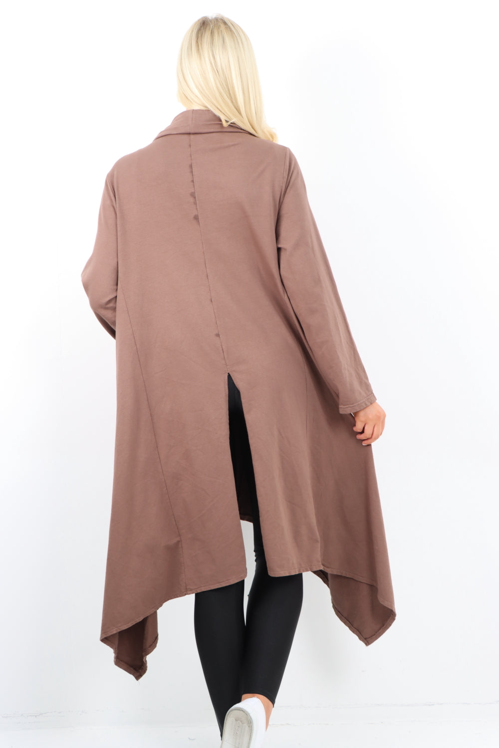 Italian Longline Waterfall Hanky Hem Open Front Longsleeve Cardigan