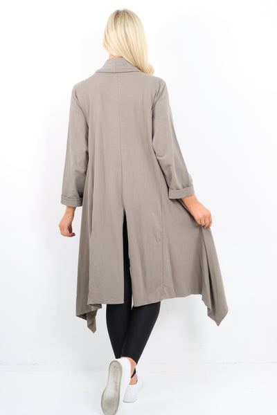 Italian Longline Waterfall Hanky Hem Open Front Longsleeve Cardigan